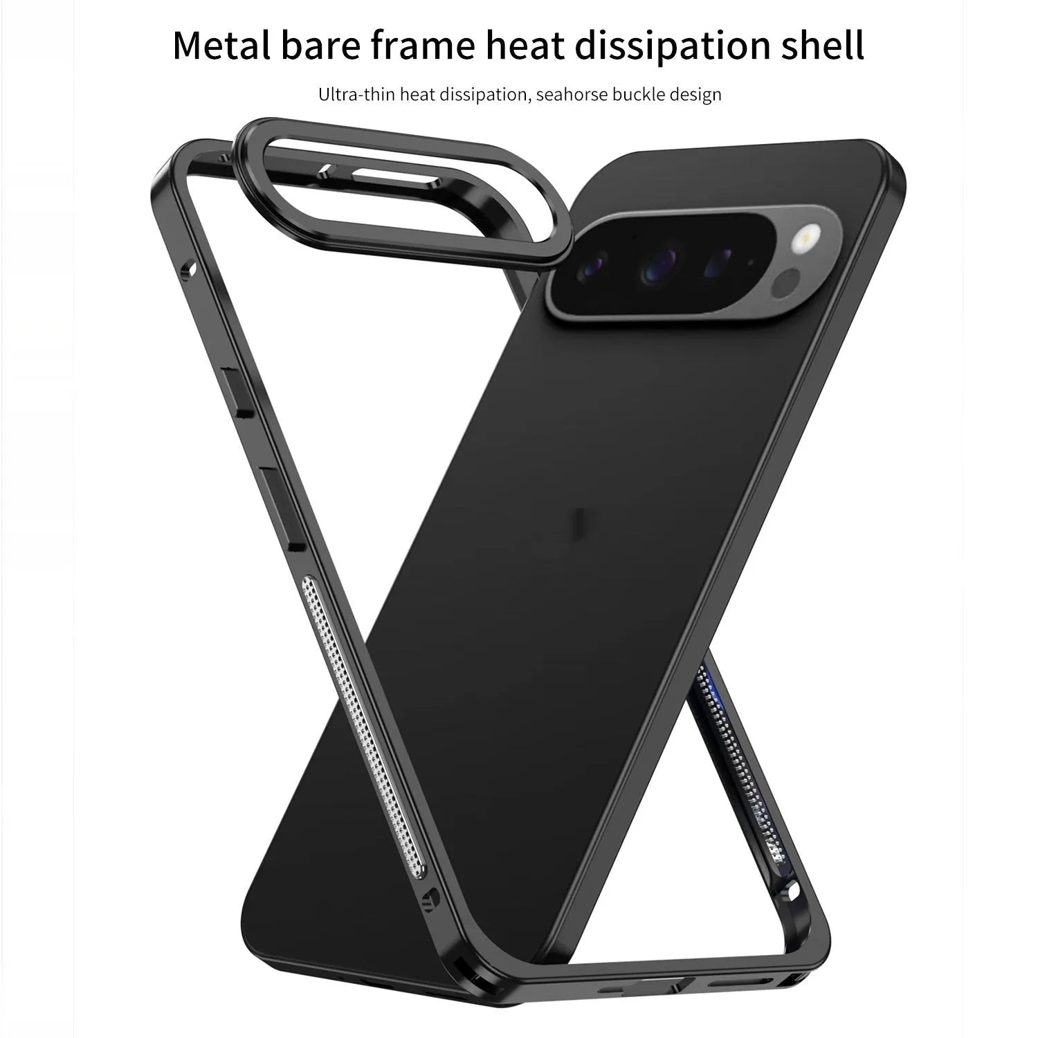 Aluminium alloy phone case for Google Pixel 9 with half-pack design and lens protection case
