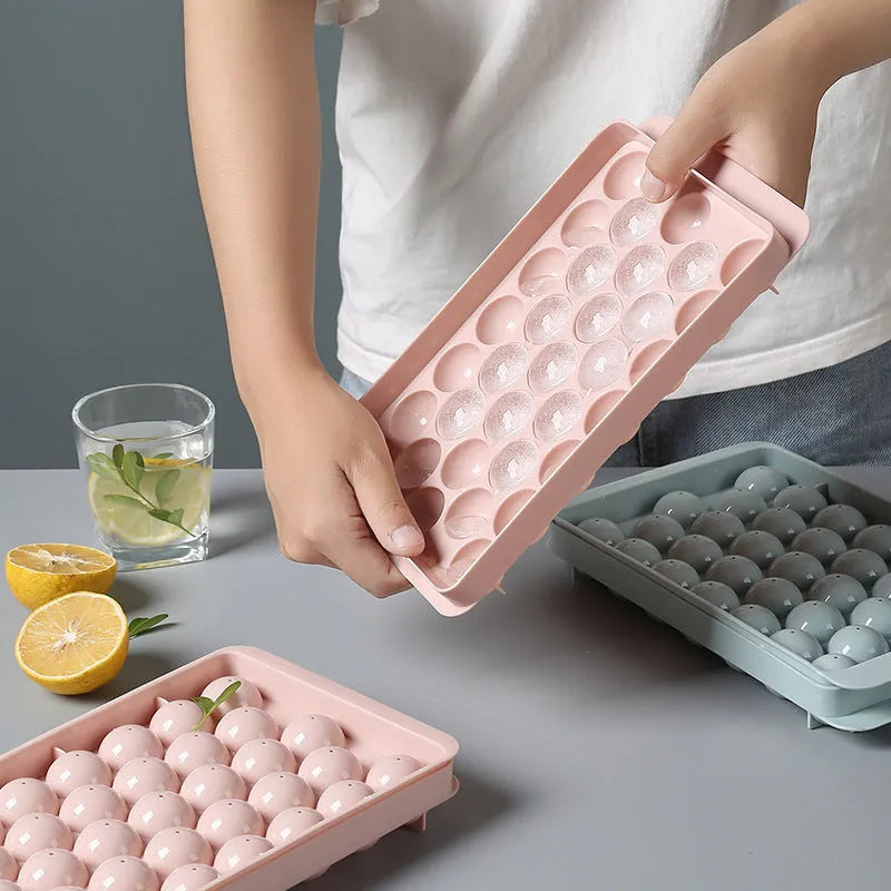 3D round ice mould tray creating spherical ice balls in PP plastic material