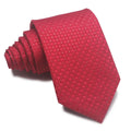 Red, black and blue striped business tie with jacquard pattern and arrow shape