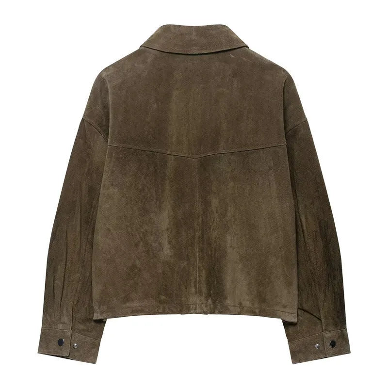 Women's Japanese Korean style casual jacket in PU fabric with regular fit