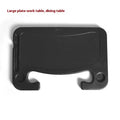 Large black portable car tray with foldable cup holder placed over a steering wheel
