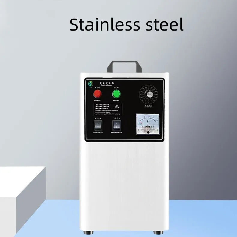 Ozone generator machine for fruit and vegetable treatment in stainless steel or white finish.