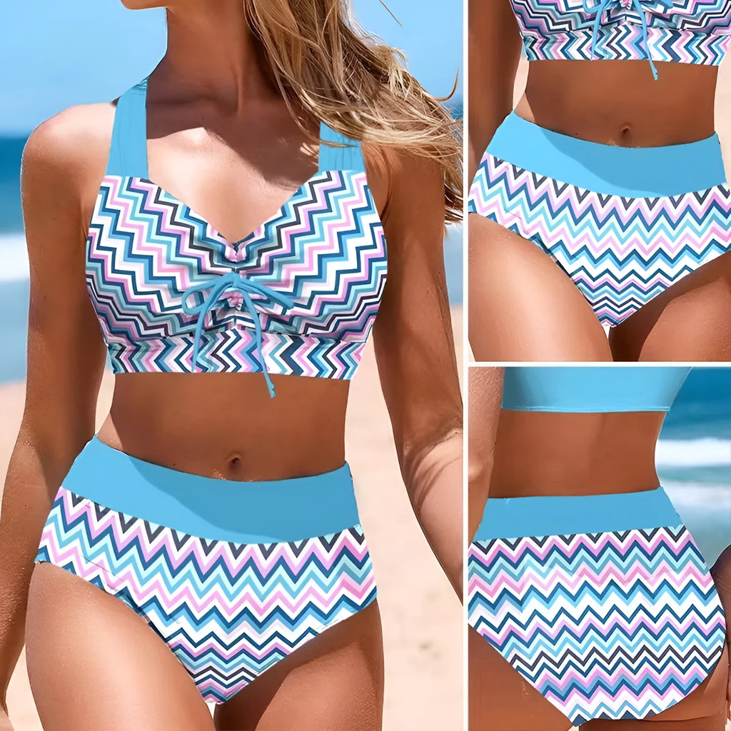 Women's solid colour cross sling swimsuit bikini set in polyester fabric