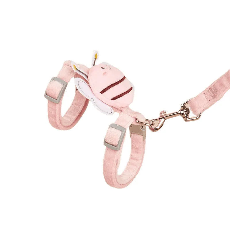 Adjustable cat harness and leash set with teddy bear and bee shapes in blue colour