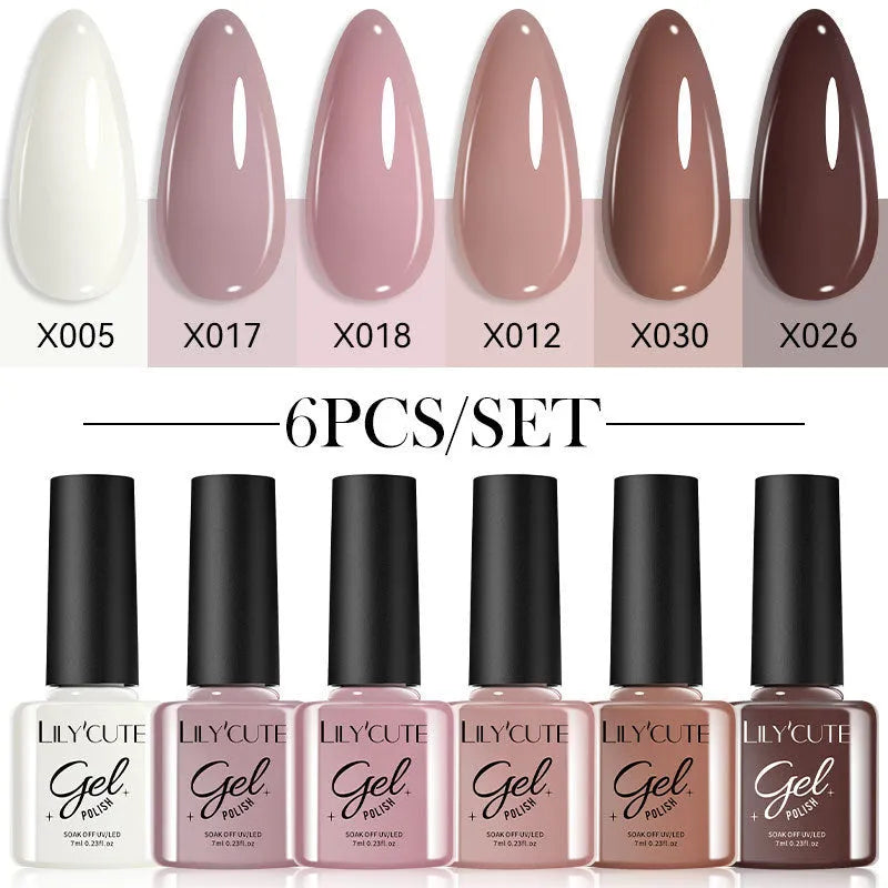 Set of 20 UV gel nail polish bottles in various colours including glitter and nude shades, each 7ml.