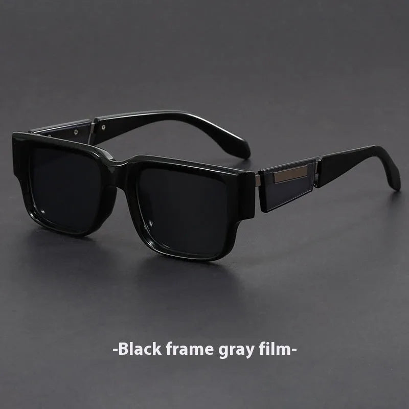 Gray blue square thick frame sunglasses with retro design and UV protection