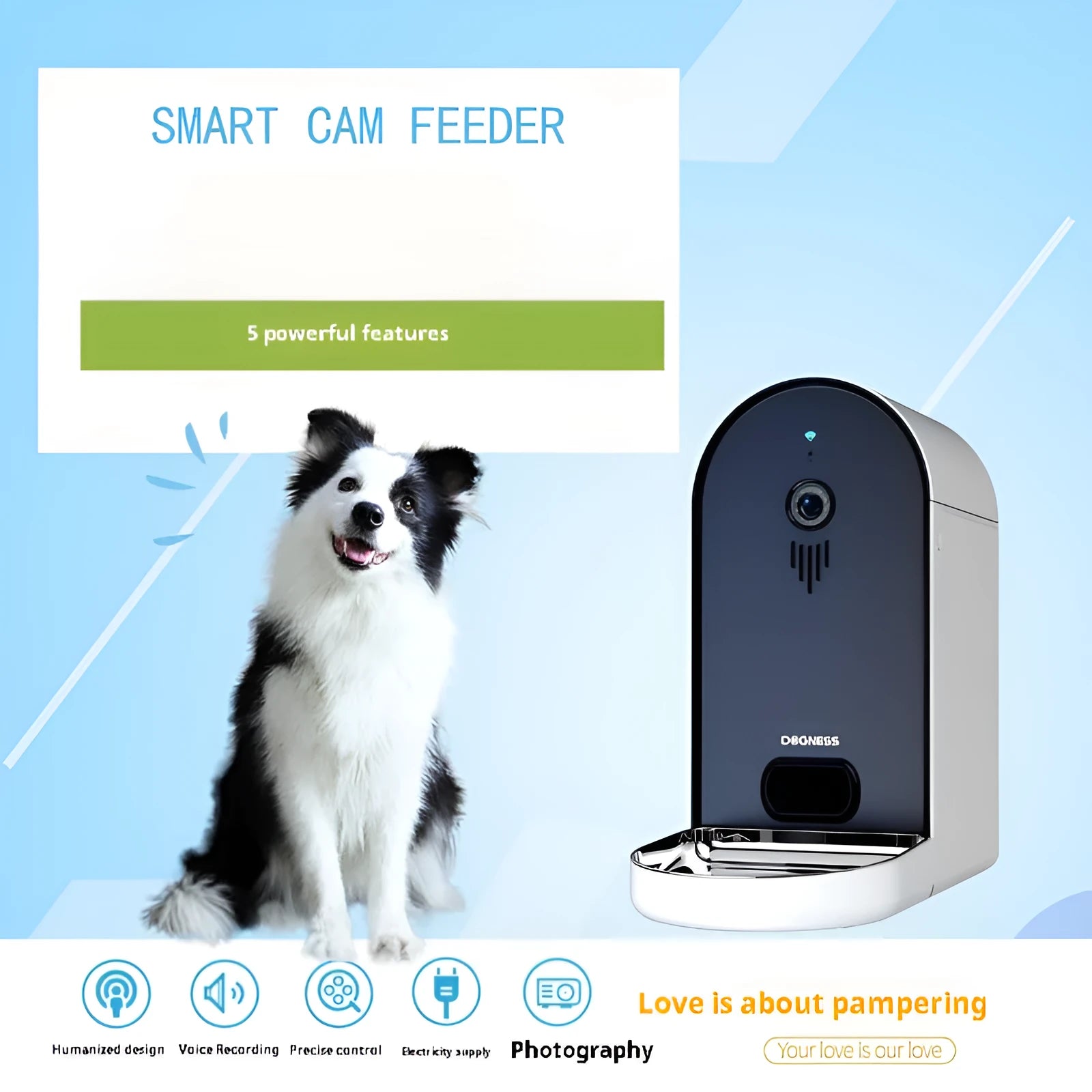 Automatic pet feeder with smartphone app control in multiple colour options