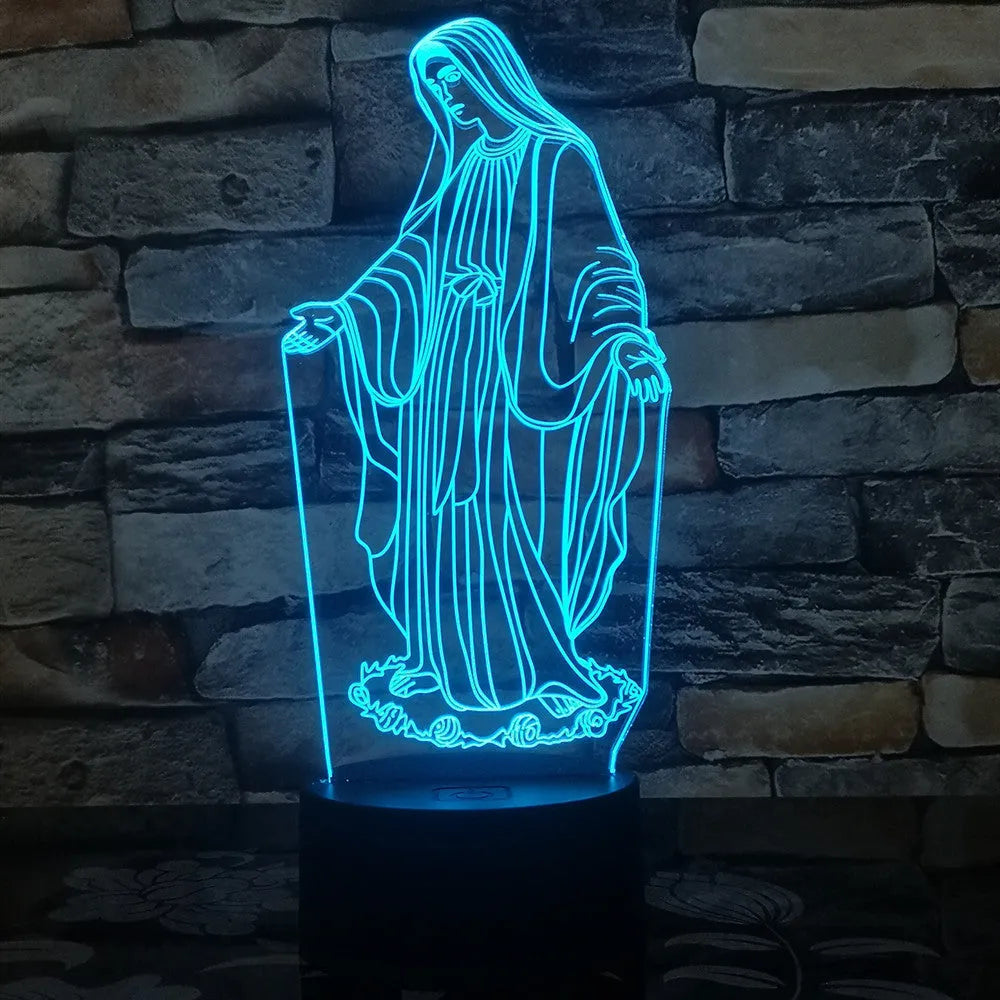 3D LED night light showing laser-engraved acrylic creating stereoscopic dual ring light patterns