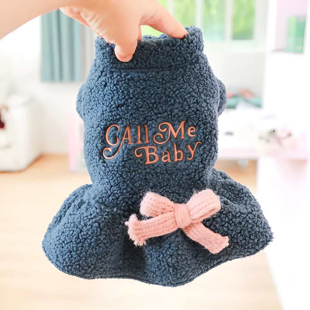 Pink and dark blue letter print fleece skirt for dogs with elastic waistband
