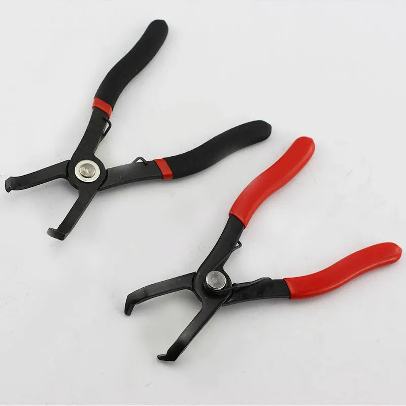 Red round nail removal pliers with PVC handles for interior door panel work