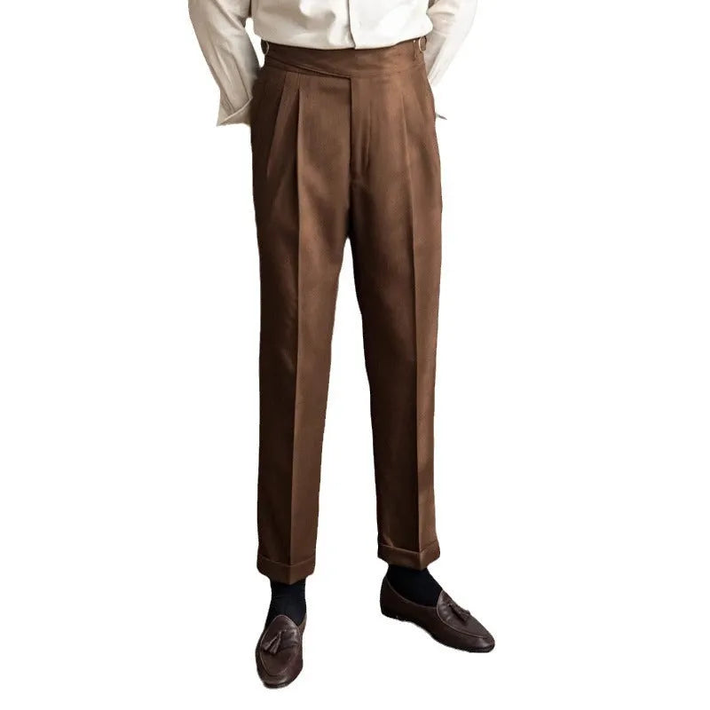 Men's high waist straight leg casual trousers in polyester fabric available in multiple colours and sizes