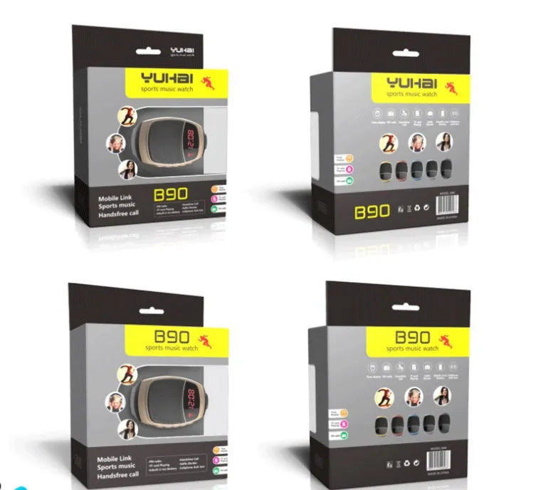 B90 wireless Bluetooth speaker watch with waterproof and drop-proof design for outdoor sports, black colour