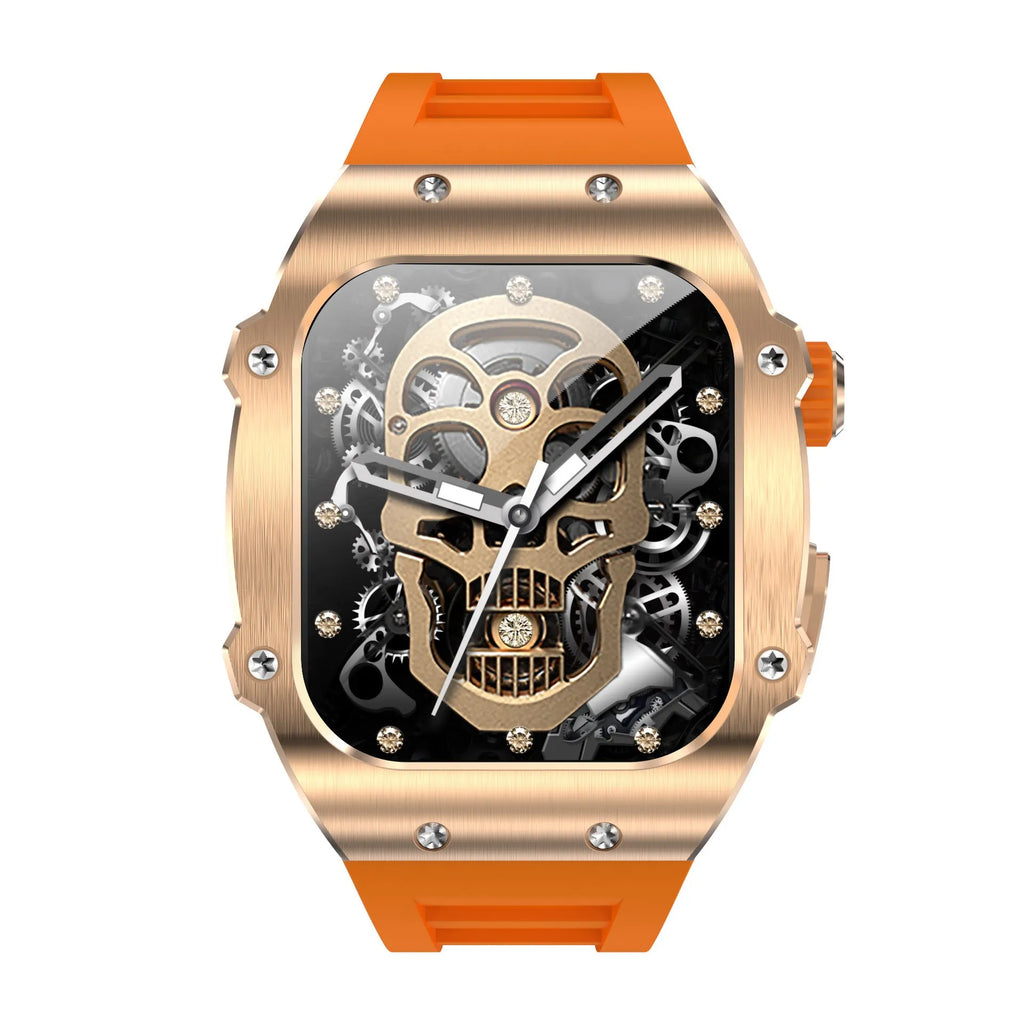 Men's smart watch with 1.91 inch IPS screen showing heart rate monitoring in white frame with black strap
