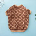 A thick wool dog sweater for winter in a choice of monochrome or two colours, shown in size L.