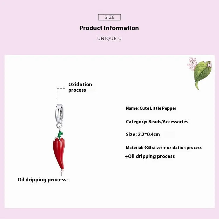 Korean pepper design sterling silver pendant with leaf detailing in BSC461 colour
