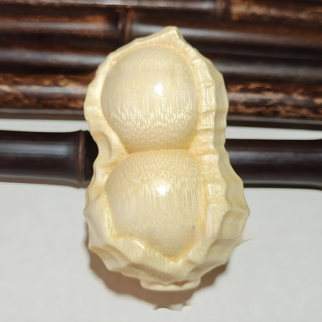 Solid bamboo carving peanut ornament with engraved good luck message for home decoration