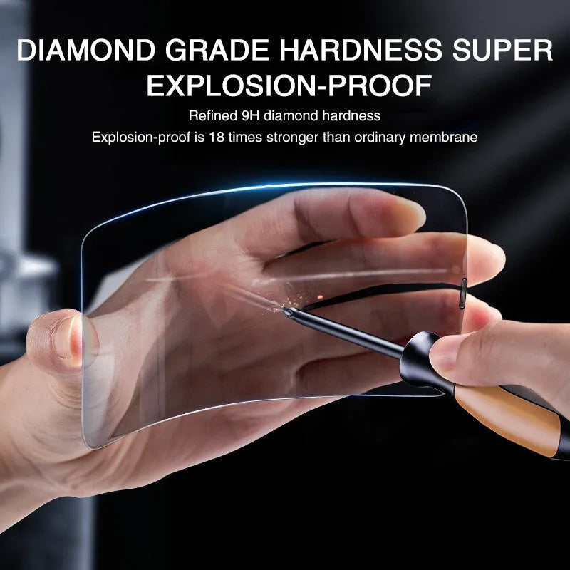 Anti-peeping tempered glass screen protector for iPhone on a table.