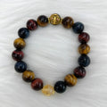 Brown tigereye stone round beads on Maillard chain bracelet showing natural banding patterns