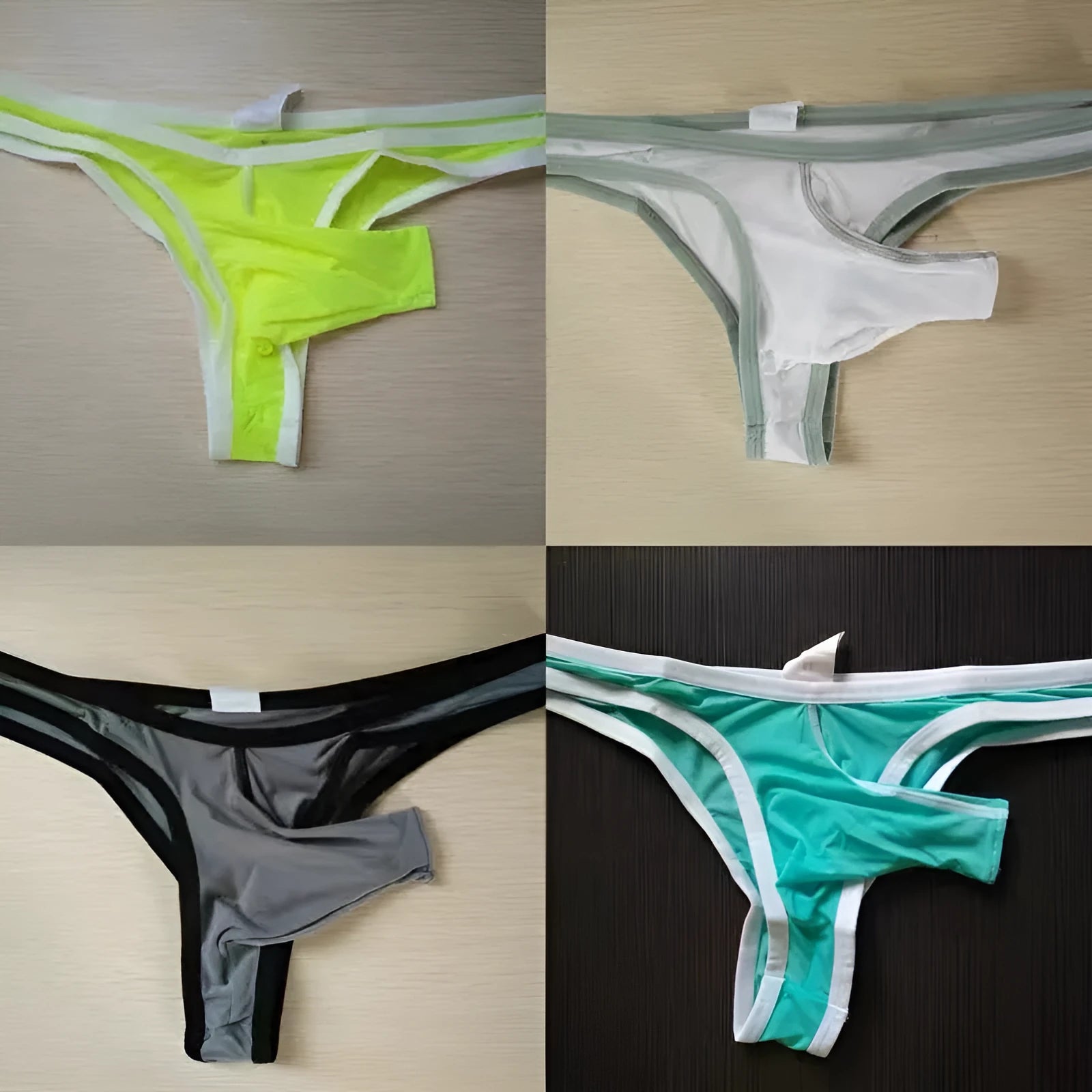 Men's ice silk briefs with elephant nose design in multiple colours on a white background.