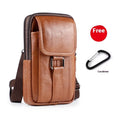 Men's black genuine leather waist crossbody bag with vertical square design and internal coin pocket