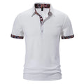 Men's cotton blend polo shirt in black with colour stitching detail and a turnover collar.