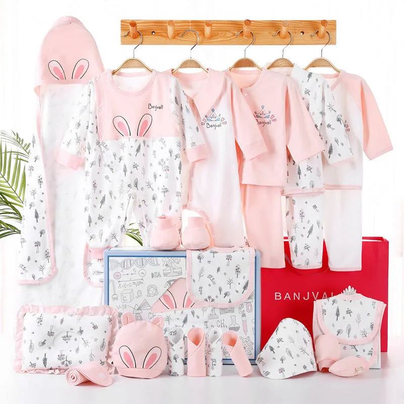 24-piece newborn gift box set with 100% cotton blue pink white baby clothes in 43x30cm box