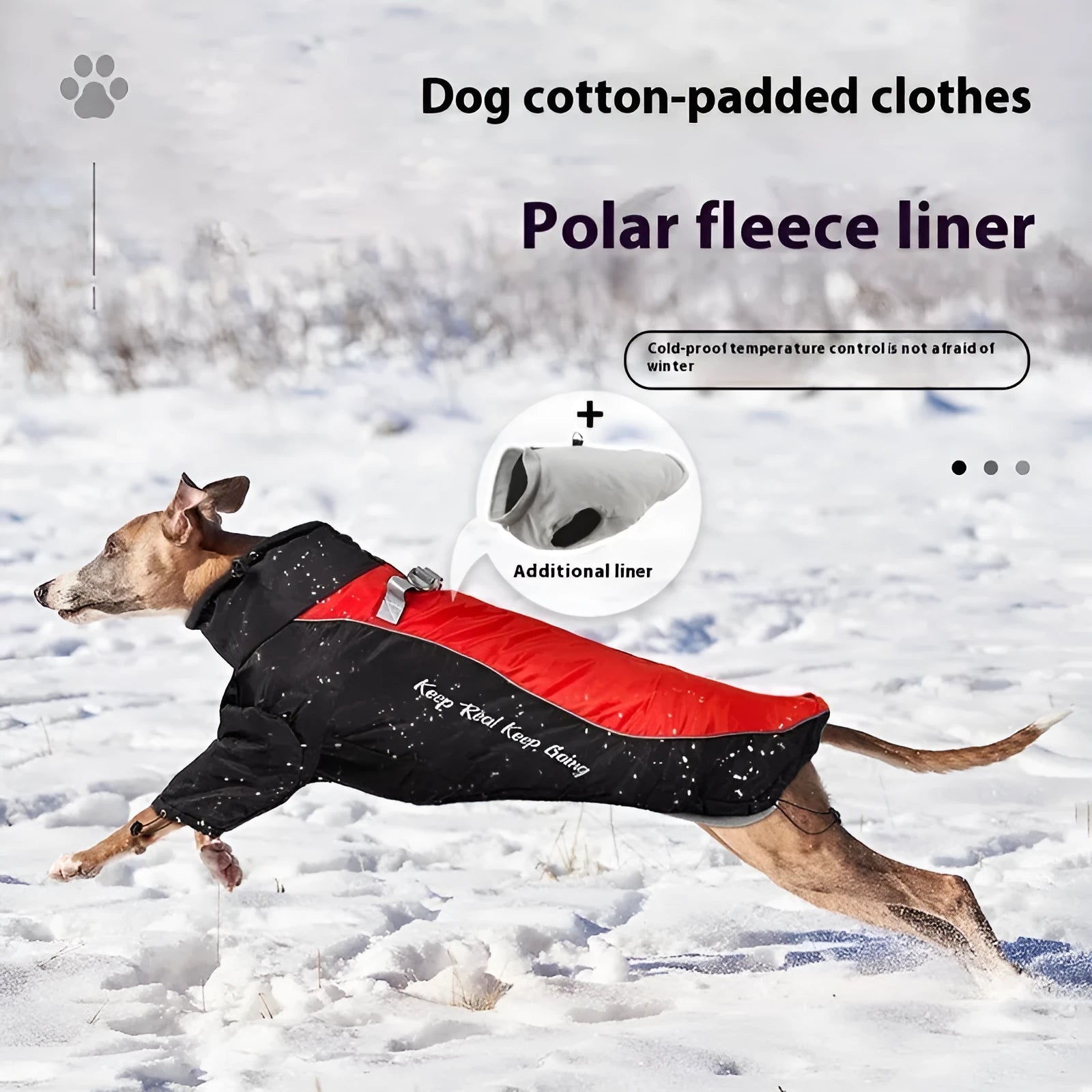 Polar fleece dog jacket with detachable liner in colour options like Black Red and Blue Orange