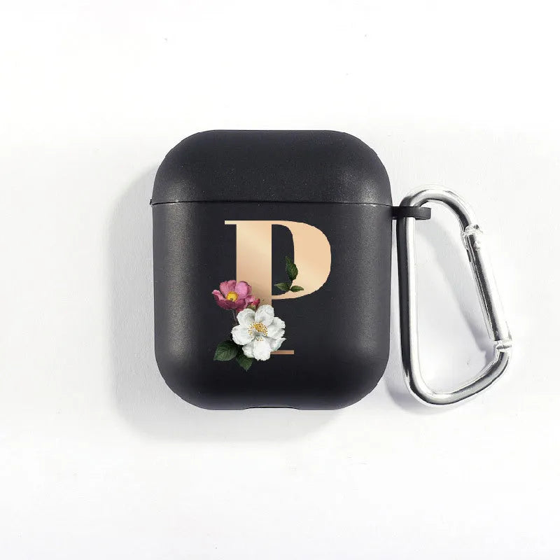 Matte black silicone alphabet AirPods case with dust plug, impact-resistant and anti-fingerprint surface