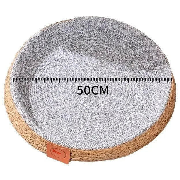 Natural rattan woven cat bed or pet nest available in small, medium, large, and extra-large sizes.