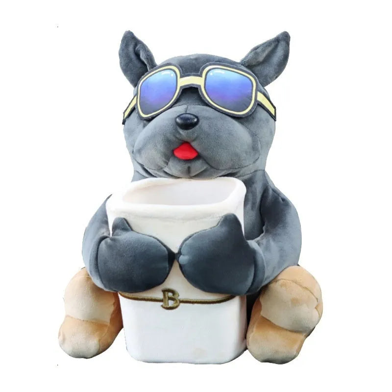 Plush car tissue box organiser hanging from vehicle flip armrest