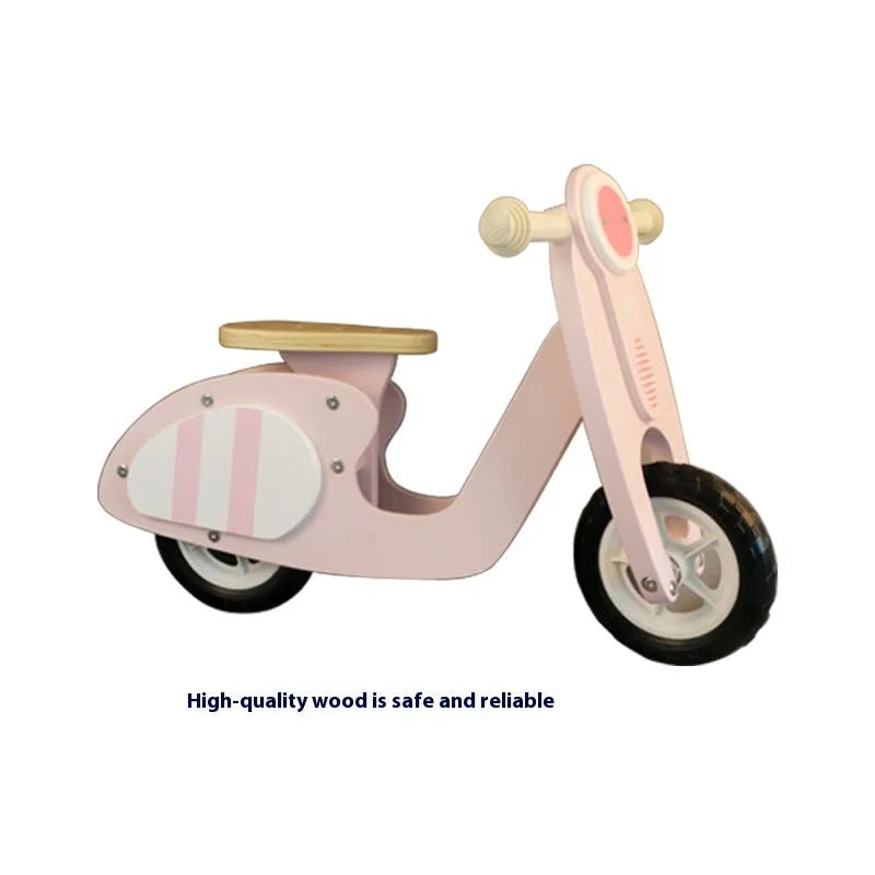 Pink wooden toddler balance scooter with 10 inch wheels for children aged 1-6 years