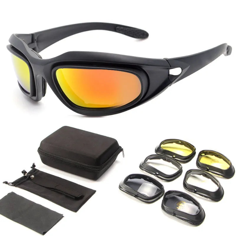 Tactical polarised sunglasses with wrap-around sports frame for outdoor cycling