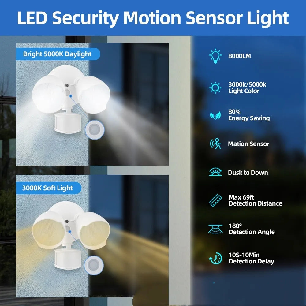 White or black LED motion sensor flood light with infrared sensor for outdoor security
