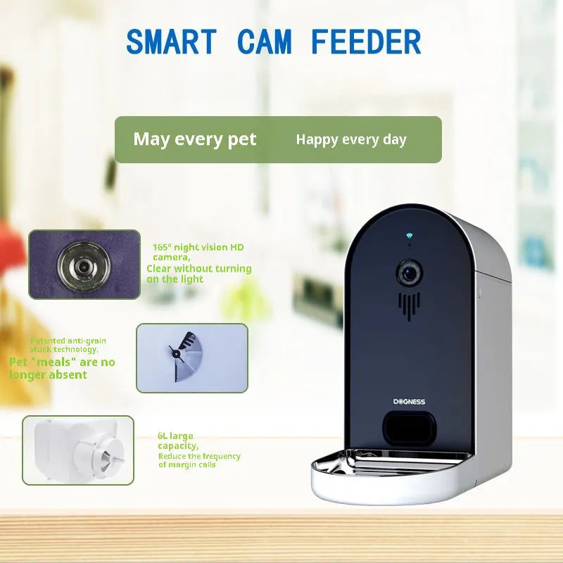 Automatic pet feeder with smartphone app control in multiple colour options
