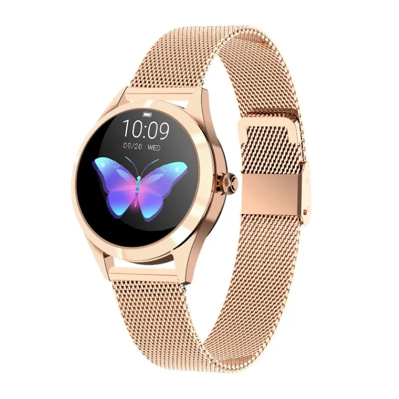 Women's sports smartwatch with heart rate monitoring and waterproof design in multiple colour options