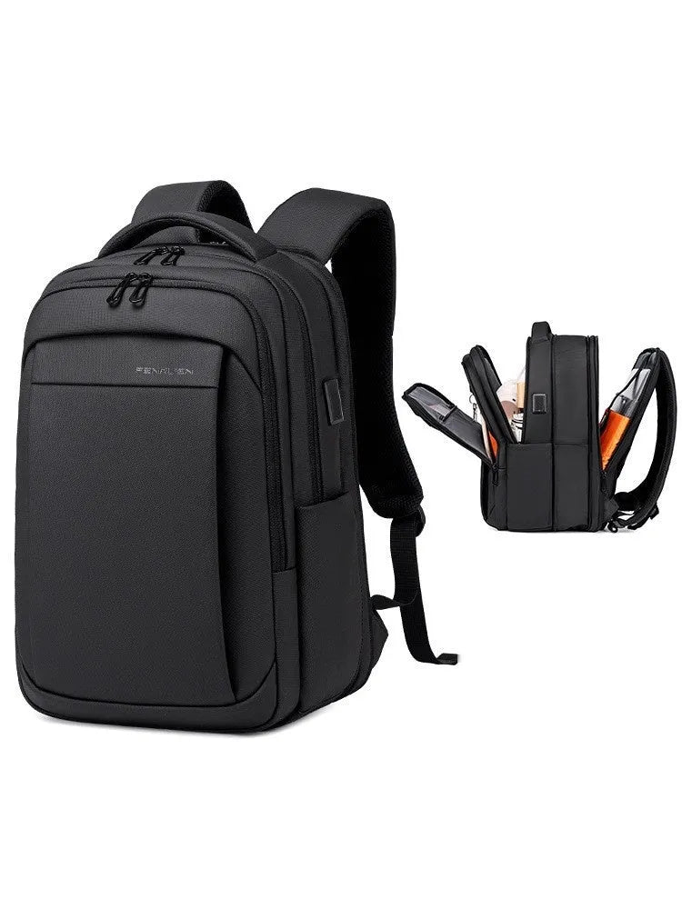 Oxford cloth black backpack with air cushion straps and 20-35L capacity for 16-inch laptop