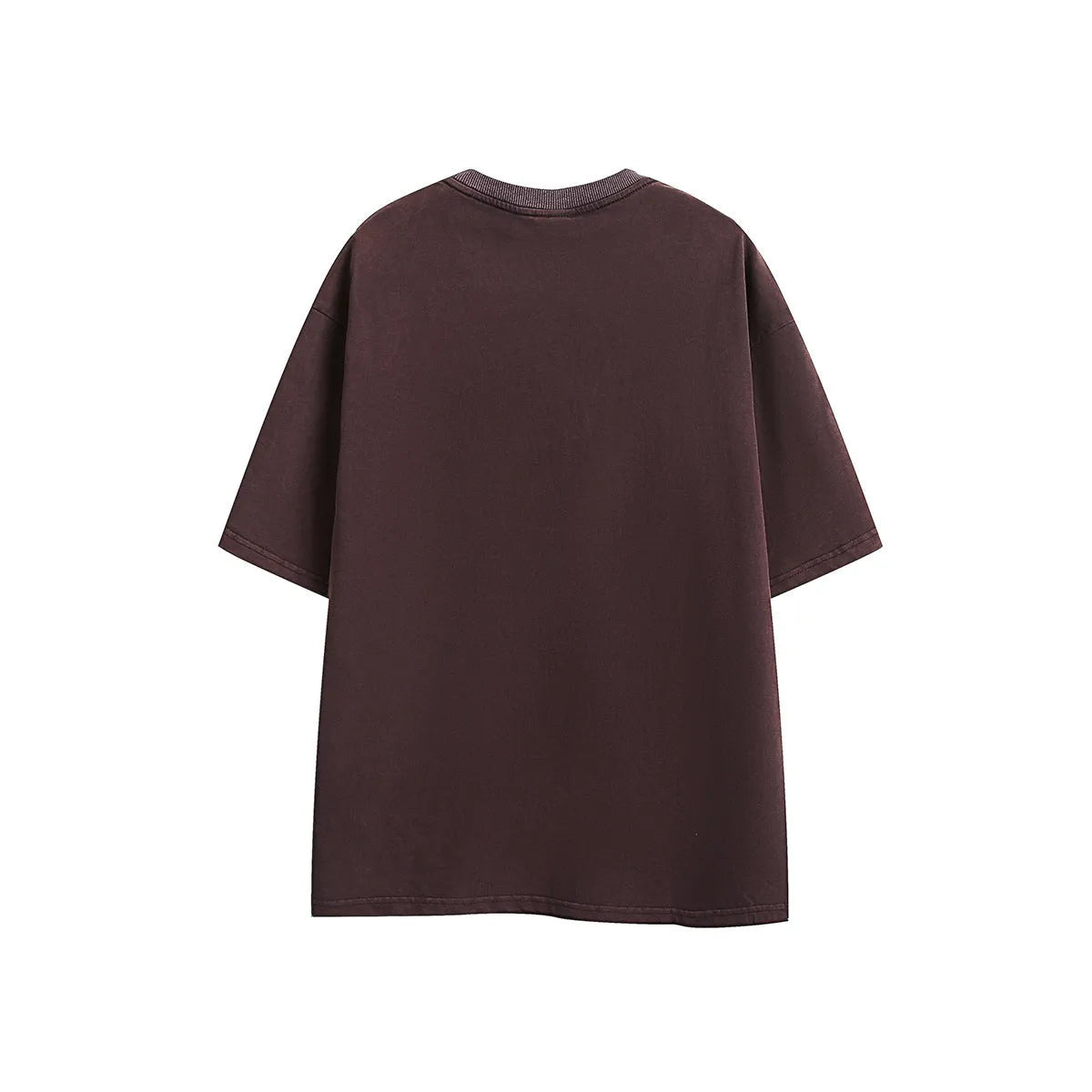 Purple loose-fit short-sleeved cotton t-shirt featuring an embroidered retro pattern on the chest.