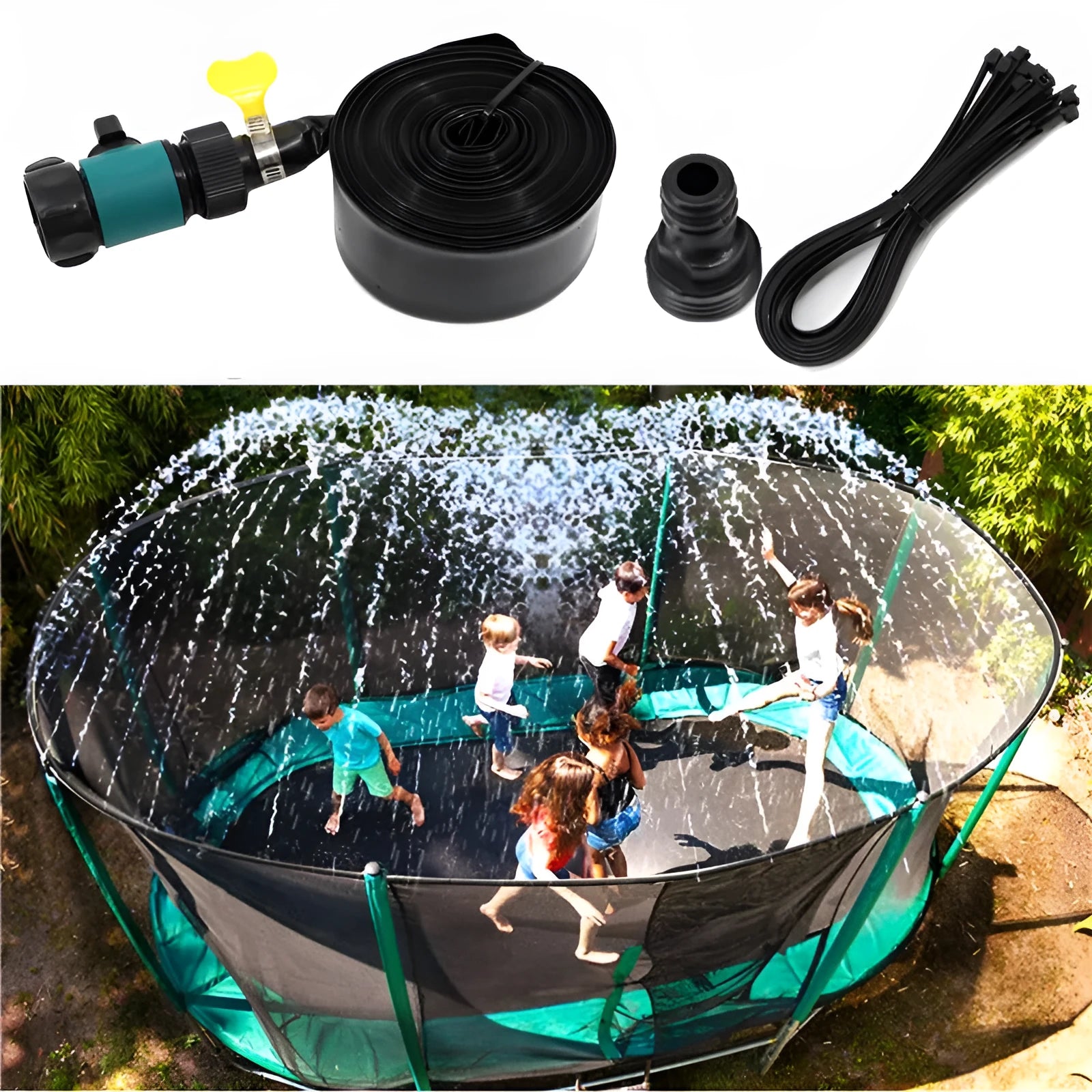 Blue portable plastic garden sprinkler with PVC switch control for watering lawns and gardens.
