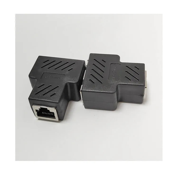 RJ45 network splitter adapter in multiple colours showing one-to-two Ethernet connection