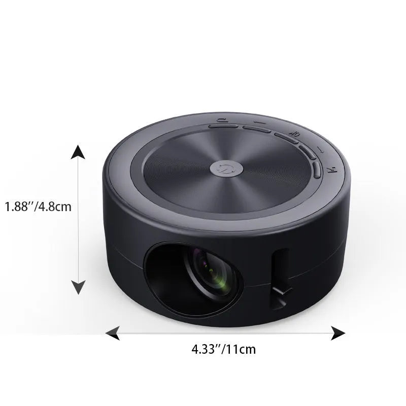 YT200 portable home LED projector with same screen connectivity in black, white, yellow and white, or blue and white colours measuring 110mm x 47mm