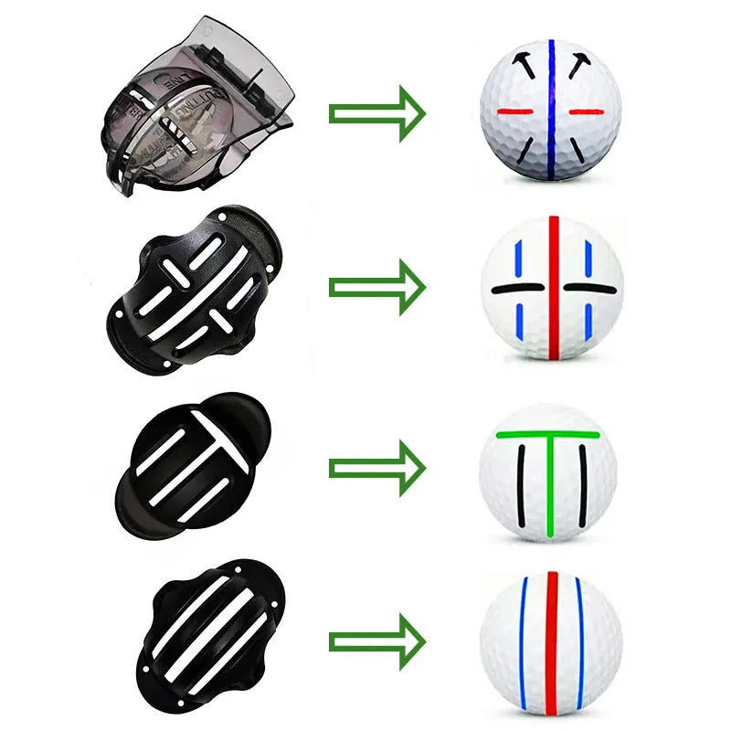 Golf putter alignment training tool set with plastic scribers and a drawing pen