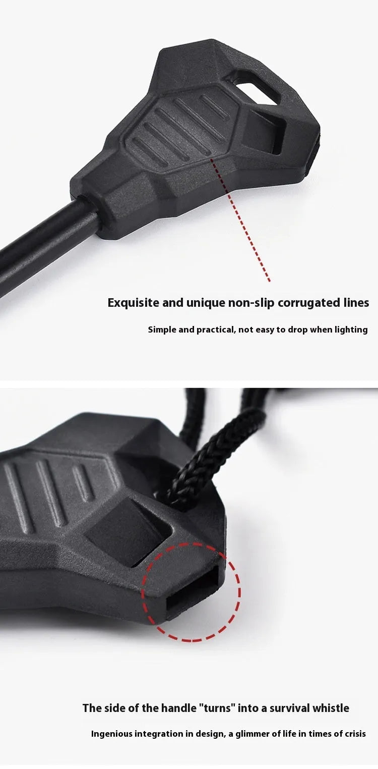 Black outdoor multifunctional flint with 13cm magnesium rod and stainless steel scraper survival tool