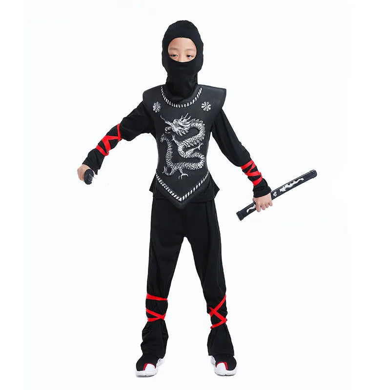 Children's Halloween cosplay costume in cotton-polyester blend with size chart showing measurements
