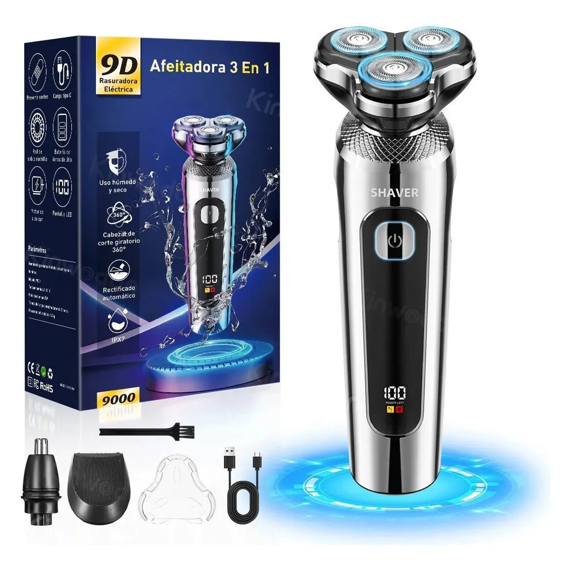 USB rechargeable beard trimmer with digital display and washable cutting head