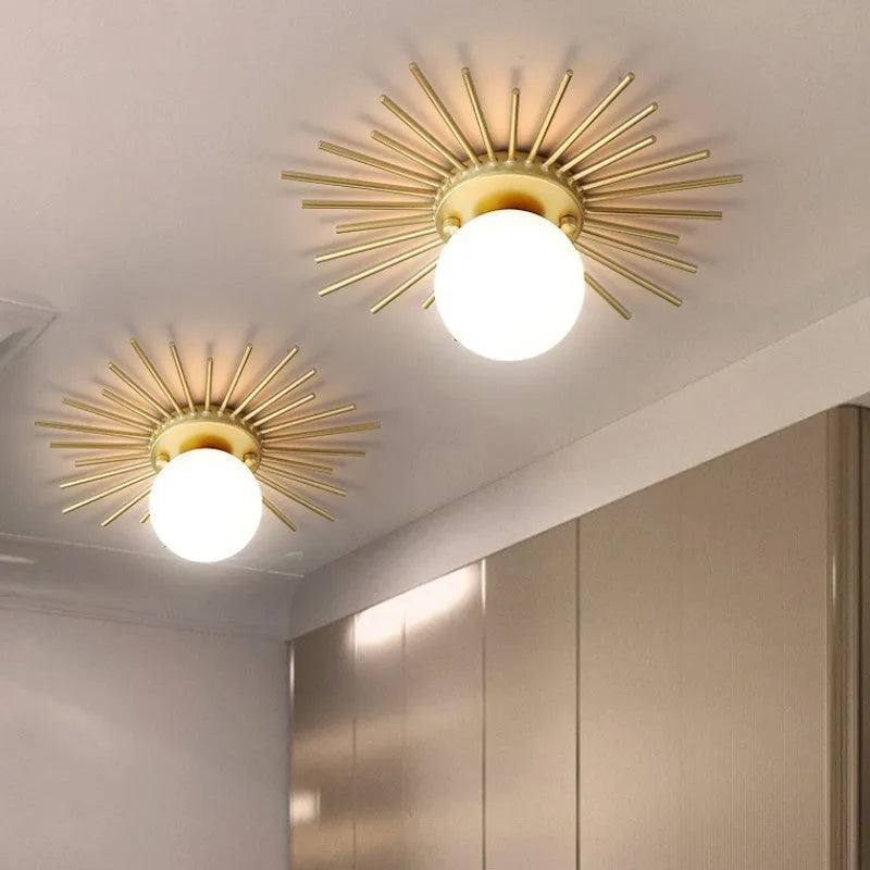 Iron ceiling lamp with LED light source, 25cm diameter, warm light option for corridor