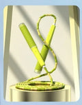 Children's skipping rope with bamboo beads in blue colour showing 2.8 metre length
