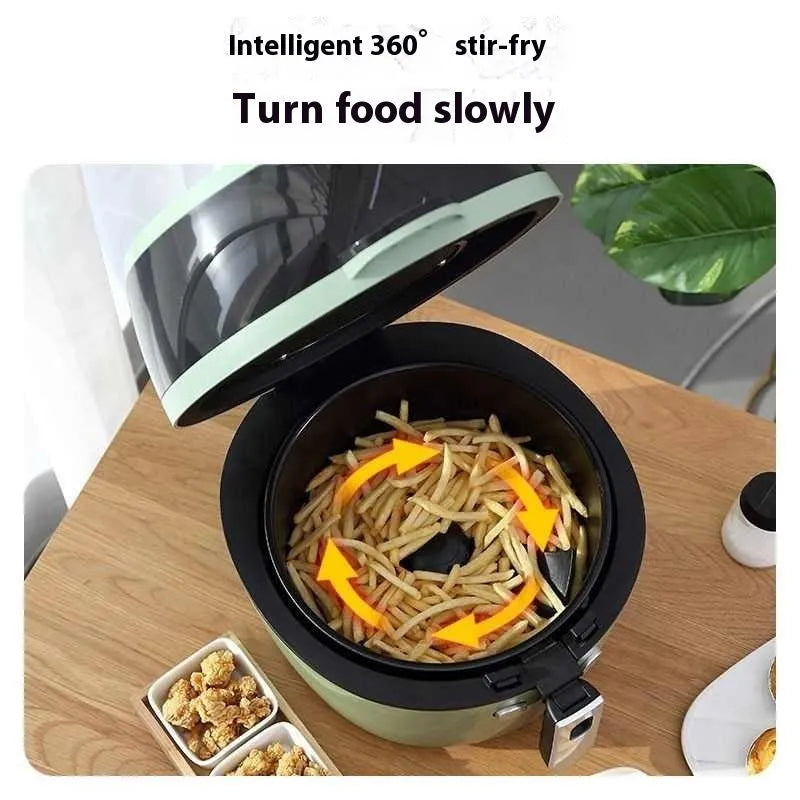 8-litre air fryer oven with mechanical buttons and viewing window on kitchen counter