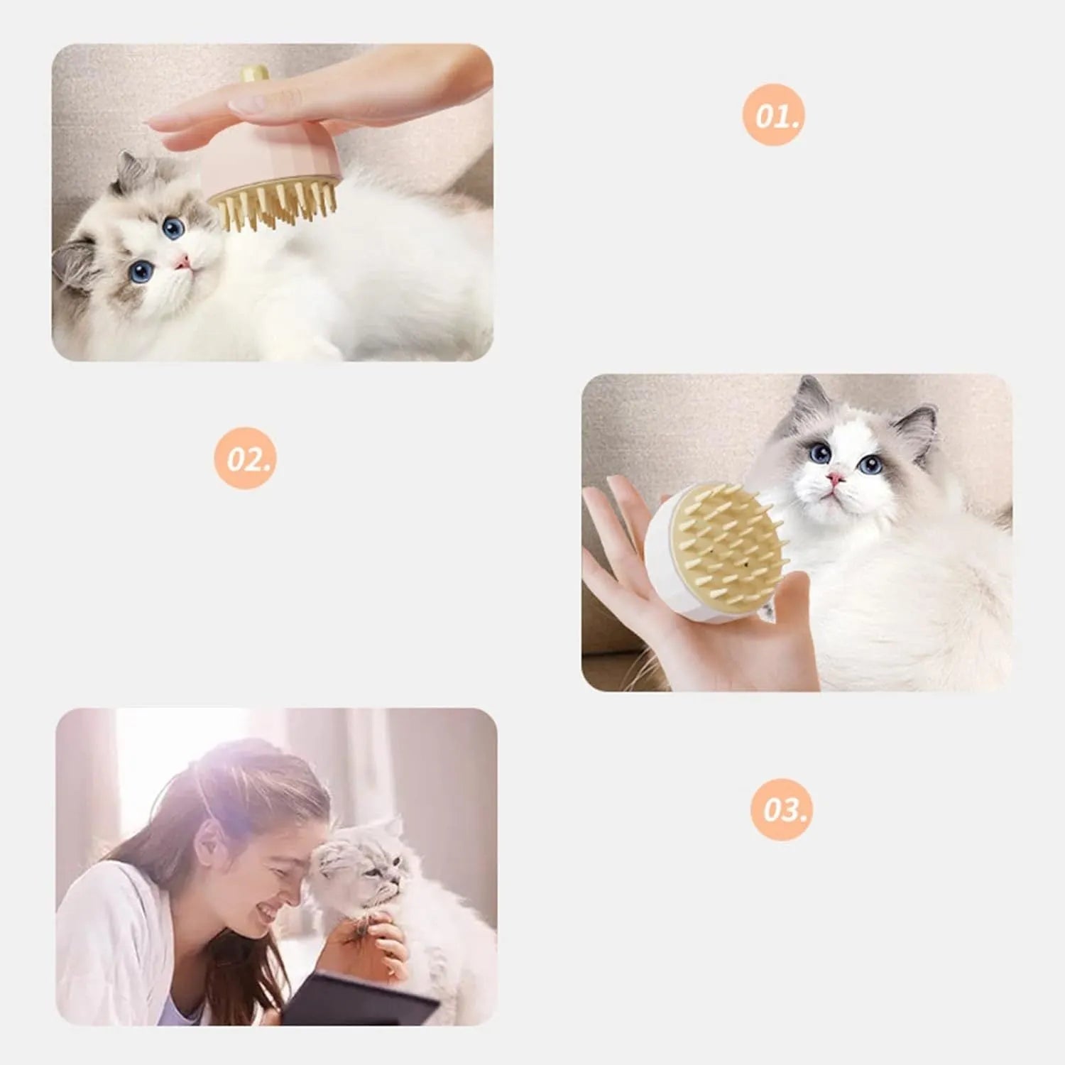 Double-sided dog bath massage brush with drain holes for pet grooming and shampoo application