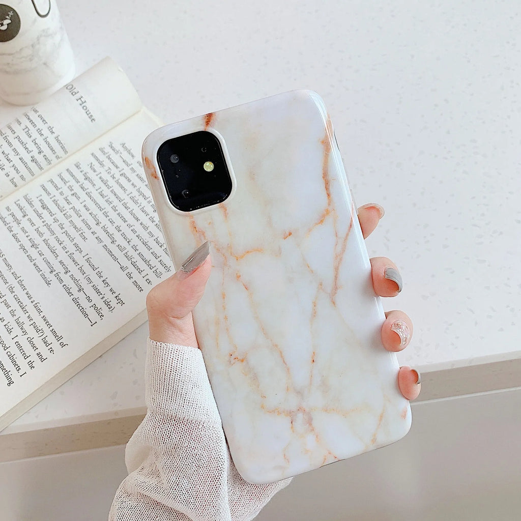 Frosty marble silicone phone case for iPhone, black back cover with geometric pattern