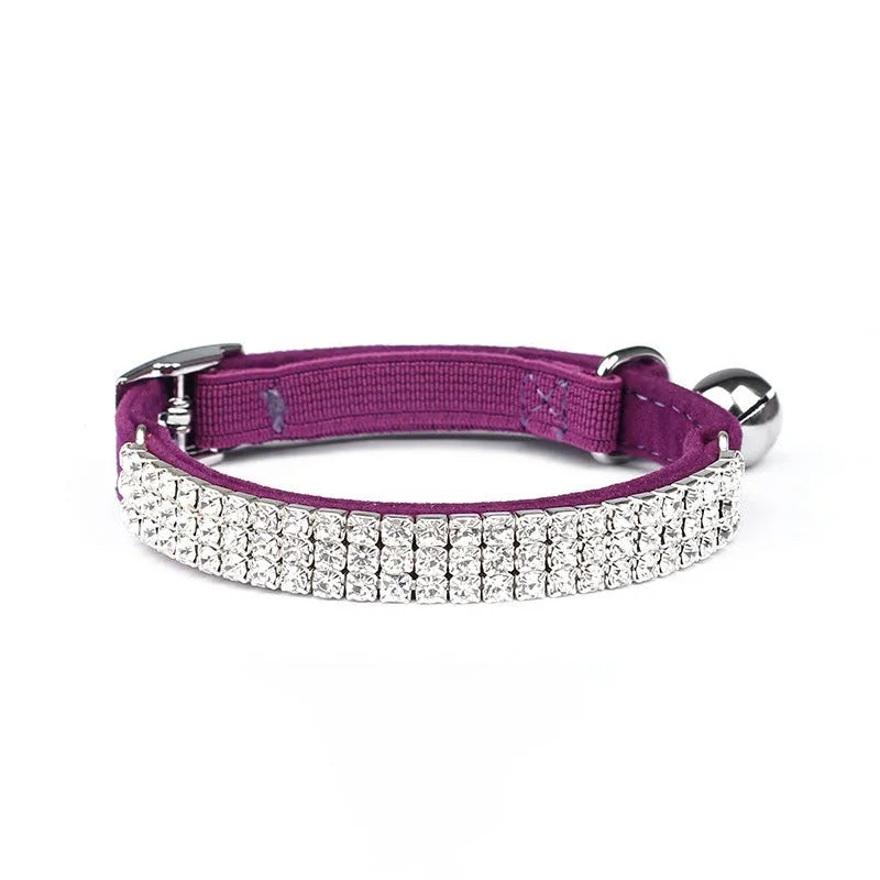 Adjustable velvet cat collar with rhinestone decoration in multiple colour options